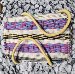 Multicolor Vintagr Hand Woven Telephone Cord Picnic Basket